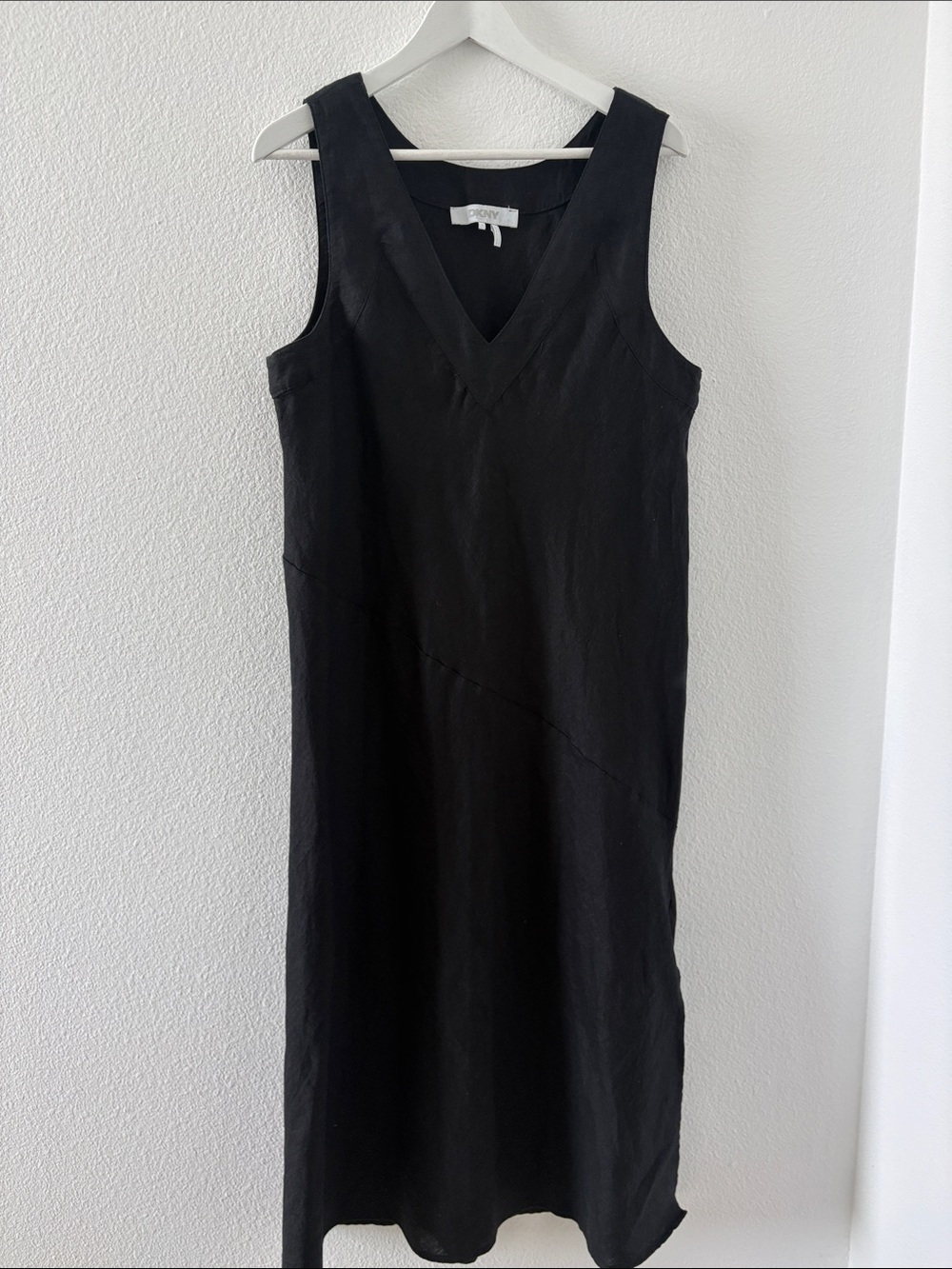 DKNY Sleeveless Black Linen V-Neck Maxi Dress